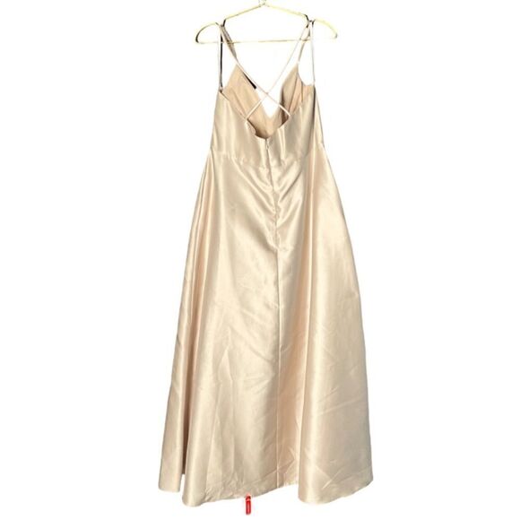 Alfred Sung V-Neck Full Skirt Satin Maxi Dress in Palomino. Size 16. NWT! - Picture 3 of 16